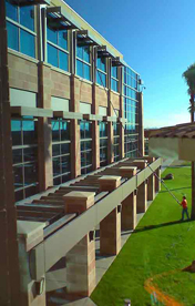 Large windows on a medical facility.